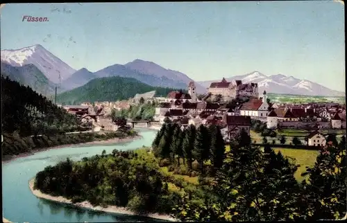 Ak Füssen im Ostallgäu, Panorama mit Schloss