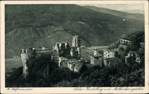 Ak Heidelberg am Neckar, Schloss v. d. Molkenkur gesehen