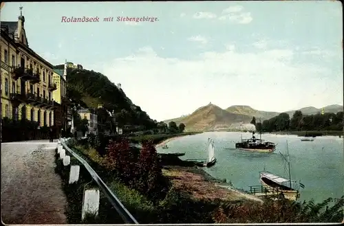 Ak Rolandseck Remagen am Rhein, Blick zur Siebengebirge, Schiff, Boote