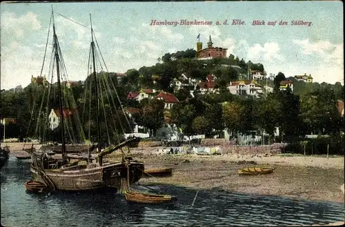 Ak Hamburg Altona Blankenese, Süllberg, Schiff, Boote