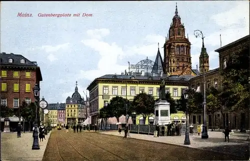 Ak Mainz am Rhein, Gutenbergplatz mit Dom