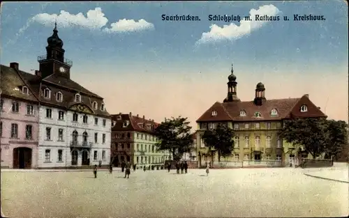 Ak Saarbrücken im Saarland, Schlossplatz mit Rathaus und Kreishaus