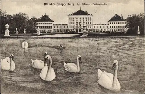Ak Nymphenburg München Bayern, Königliches Schloss Nymphenburg, Gartenansicht