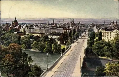 Künstler Ak München, Blick vom Maximilianeum auf die Stadt