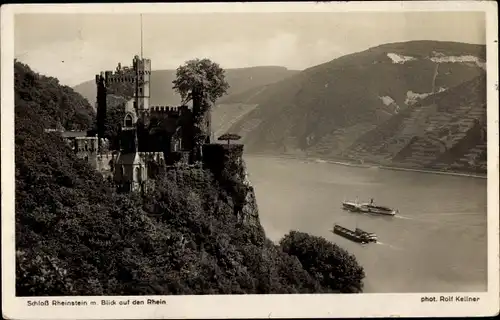 Ak Trechtingshausen am Rhein, Burg Rheinstein, Rhein