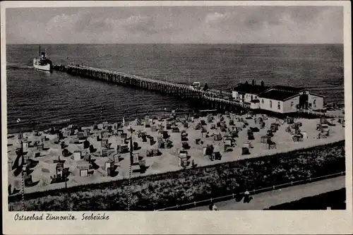 Ak Ostseebad Zinnowitz auf Usedom, Strand und Seebrücke