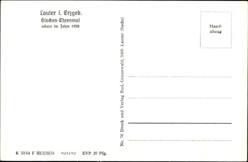 Ak Lauter Bernsbach im Erzgebirge Sachsen, Glocken-Ehrenmal