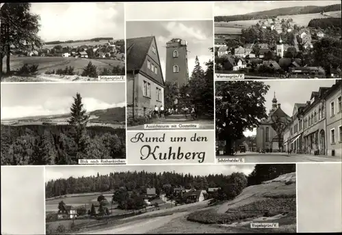 Ak Stützengrün im Erzgebirge Sachsen, Rund um den Kuhberg, Teilansicht, Aussichtsturm mit Gaststätte