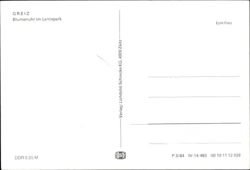 Ak Greiz im Vogtland, Blumenuhr im Leninpark