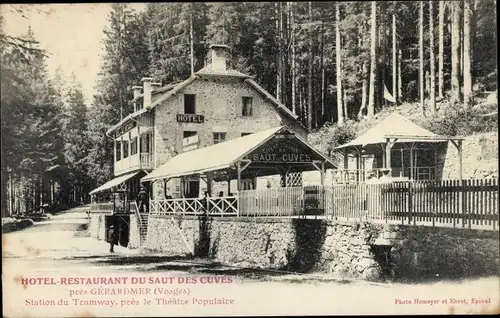 Ak Gérardmer Lothringen Vosges, Hotel Restaurant du Saut des Cuves, Station du Tramway