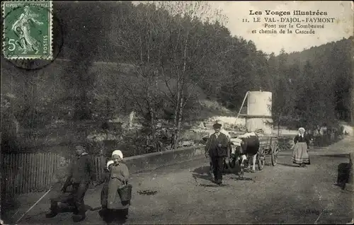 Ak Faymont Le Val d'Ajol Vosges, Pont sur la Combeauté, chemin de la Cascade