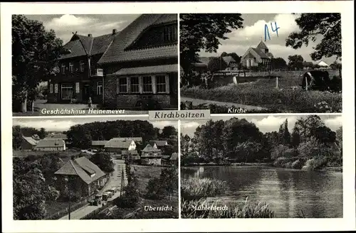 Ak Kirchboitzen Walsrode im Heidekreis, Kirche, Mühlenteich, Geschäftshaus Heinemeyer