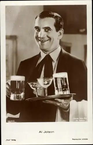 Ak Schauspieler Al Jolson, Portrait im Anzug, Bierglas, Ross Verlag 4439 2