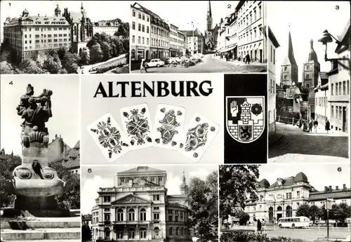 Ak Altenburg in Thüringen, Schloss, Markt, Rote Spitzen, Skatbrunnen, Landestheater, Bahnhof