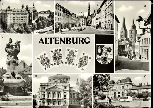 Ak Altenburg in Thüringen, Schloss, Markt, Rote Spitzen, Skatbrunnen, Landestheater, Bahnhof