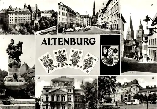 Ak Altenburg in Thüringen, Schloss, Markt, Rote Spitzen, Skatbrunnen, Landestheater, Bahnhof