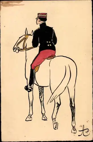 Handgemalt Ak Französischer Soldat in Uniform auf einem Pferd