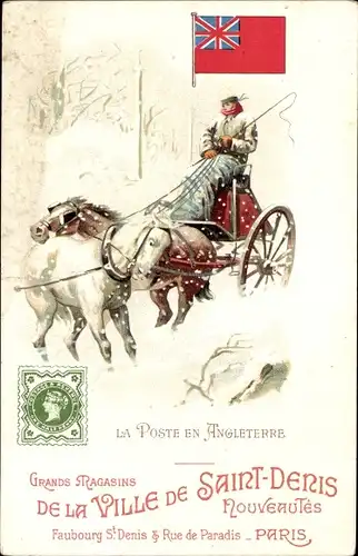 Briefmarken Litho La Poste en Angleterre, Pferde, Fuhrwerk