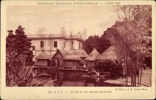 Ak Paris, Exposition Coloniale Internationale 1931, Le Lac et Les Huttes Lacustres