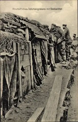 Ak Abschnitt eines Schützengrabens mit Beobachter, Deutsche Soldaten im Kaiserreich, I. WK