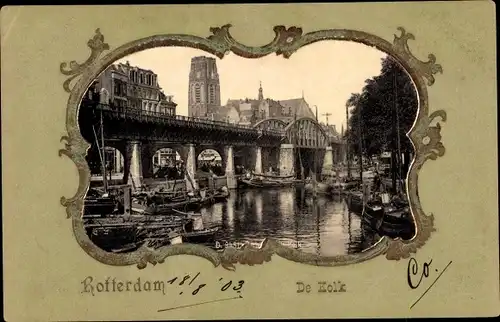 Präge Passepartout Ak Rotterdam Südholland Niederlande, De Kolk, Brücke