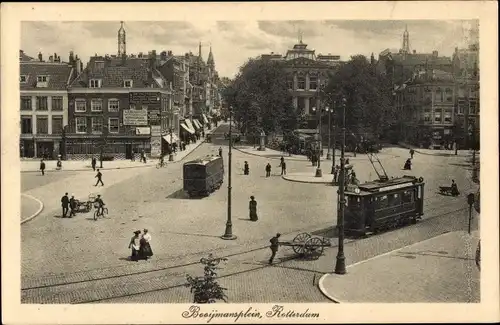 Ak Rotterdam Südholland Niederlande, Straßenbahnen auf dem Platz