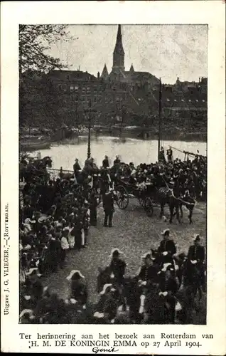Ak Rotterdam Südholland Niederlande, Erinnerung an den Besuch der Königin Emma am 27. April 1904