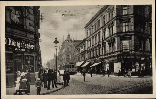Ak Katowice Kattowitz Oberschlesien, Poststraße, Handlung D. Königsberger, M. Grabowski