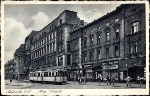 Ak Katowice Kattowitz Schlesien, Ring Südseite, Tram, Handlung Adolf Dörfler