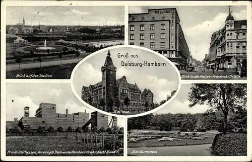 Ak Hamborn Duisburg im Ruhrgebiet, Kaiser Friedrich Straße, Friedrich Thyssen, Stahlwerke, Stadion