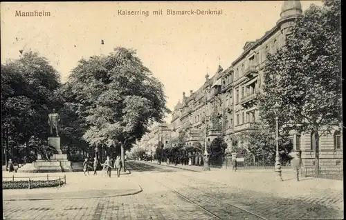Ak Mannheim in Baden, Kaiserring mit Bismarck-Denkmal