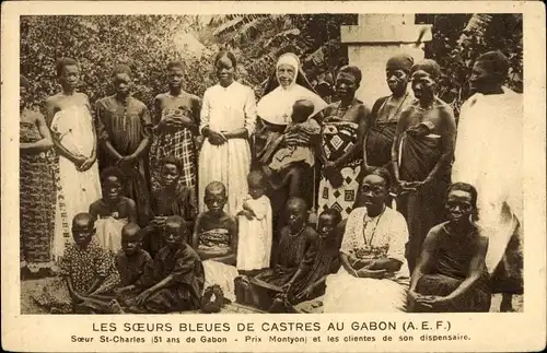 Ak Gabun, Les Soeurs Bleues de Castres, Missionsschwester St. Charles, afrikanische Frauen, Kinder