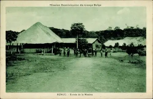 Ak Rungu DR Kongo Zaire, Dominikanische Mission Belgisch-Kongo, Eingang zur Mission