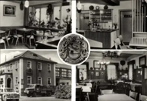 Wappen Ak Plothen in Thüringen, Gasthaus zum Plothenteich, Innenansichten