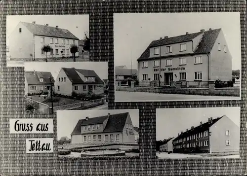 Ak Tettau Schönberg in Sachsen, Rat der Gemeinde, diverse Häuseransichten