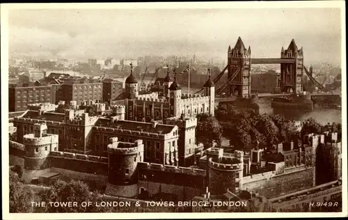 Ak London City England, Tower Bridge and Tower