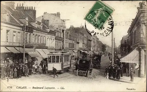 Ak Calais Pas de Calais, Boulevard Lafayette, tramway