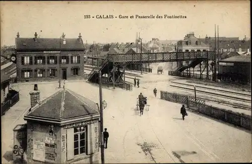 Ak Calais Pas de Calais, Gare et Passerelle des Fontinettes