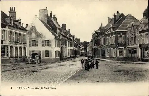 Ak Étaples Pas de Calais, Rue de Montreuil, Coiffeur