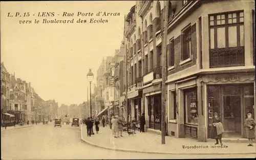 Ak Lens Pas de Calais, Rue Porte d'Arras vers le Boulevard des Ecoles