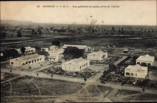 Ak Bamako Mali, Gesamtansicht des Postens, aufgenommen vom Pylone