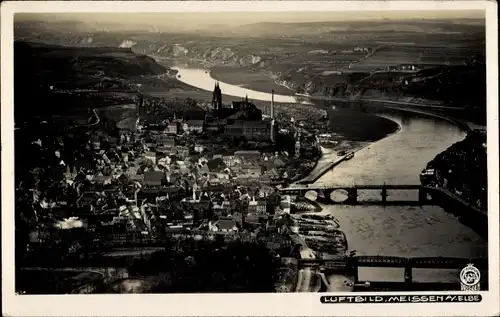 Ak Meißen an der Elbe, Fliegeraufnahme, Panorama