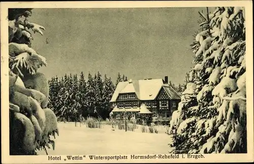 Ak Hermsdorf im Erzgebirge, Hotel Wettin Wintersportplatz, Winteransicht