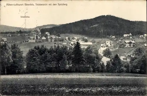 Ak Bärenfels Altenberg im Erzgebirge, Totalansicht mit dem Spitzberg, Schellerhau