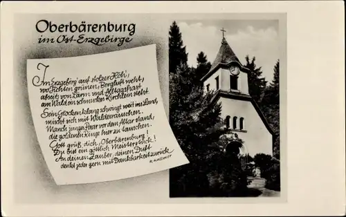 Ak Oberbärenburg Altenberg im Erzgebirge, Kirche, Gedicht