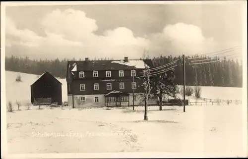 Ak Schellerhau Altenberg im Erzgebirge, Fremdenheim Rehn im Winter