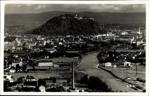 Ak Graz Steiermark, Panorama mit Schlossberg