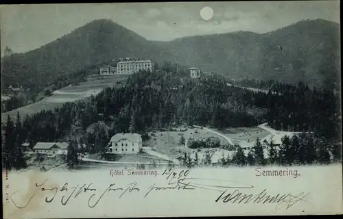 Mondschein Ak Semmering in Niederösterreich, Hotel Semmering bei Nacht