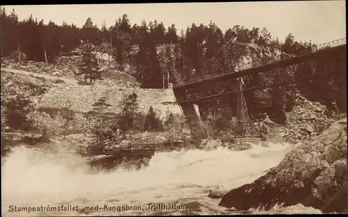 Ak Trollhättan Schweden, Stampeströmsfallet med Kungsbron