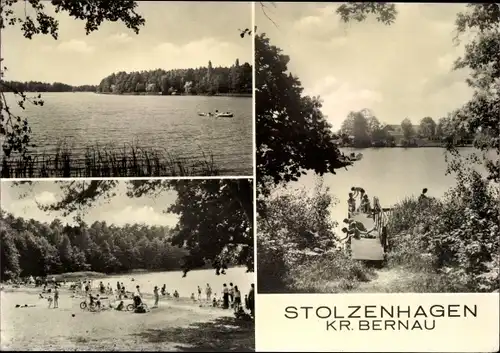 Ak Stolzenhagen Wandlitz im Kreis Barnim, Blick über den See, Strandbad, Seesteg